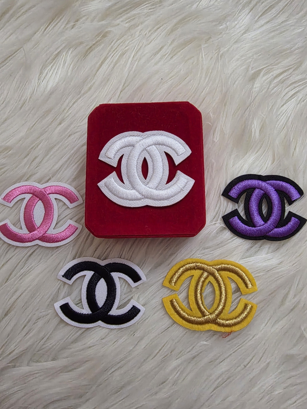 Embroidered Double C Logo Iron On Patch - 5 Pieces